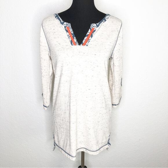 Hatley oatmeal marled navy orange trim knit tunic top size Small - Picture 1 of 15